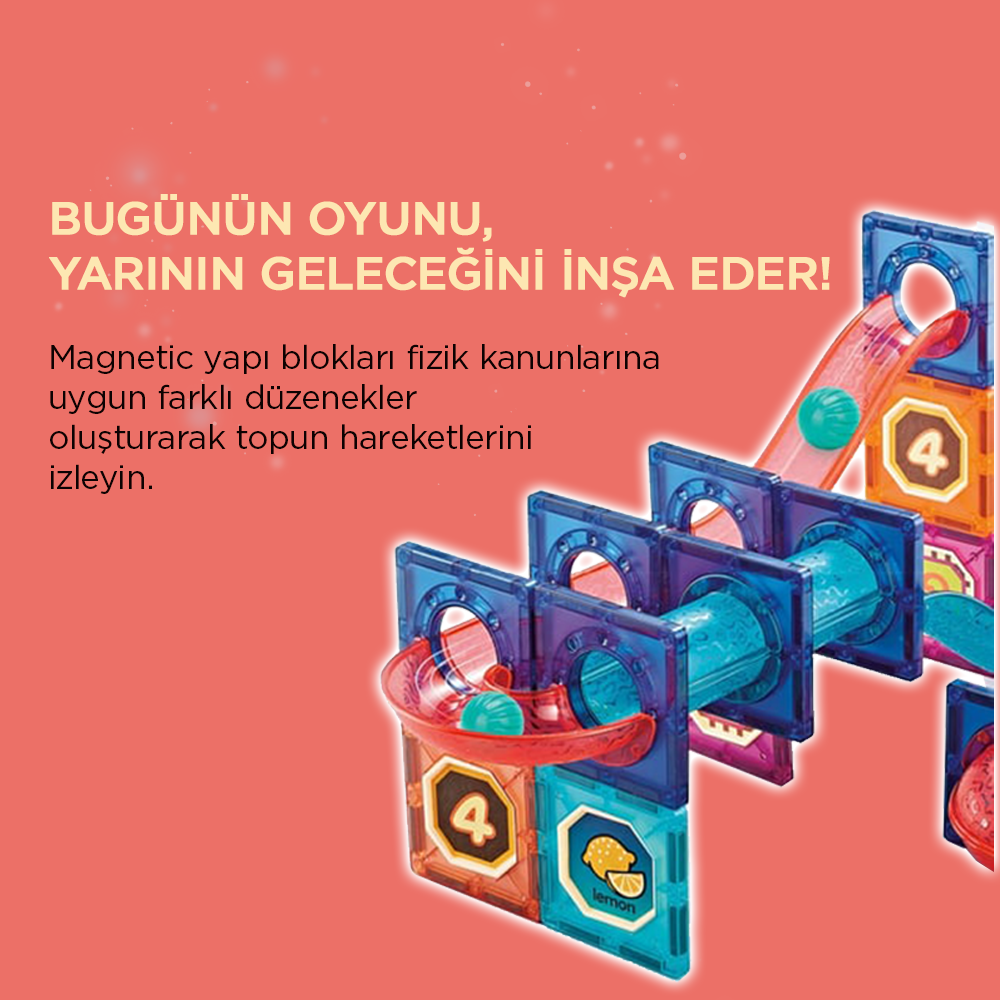 Premuim Manyetik Işıklı Yapı Blok - Çocuklar için Renkli 3 Boyutlu 75 Parça Manyetik Stem Oyun Seti