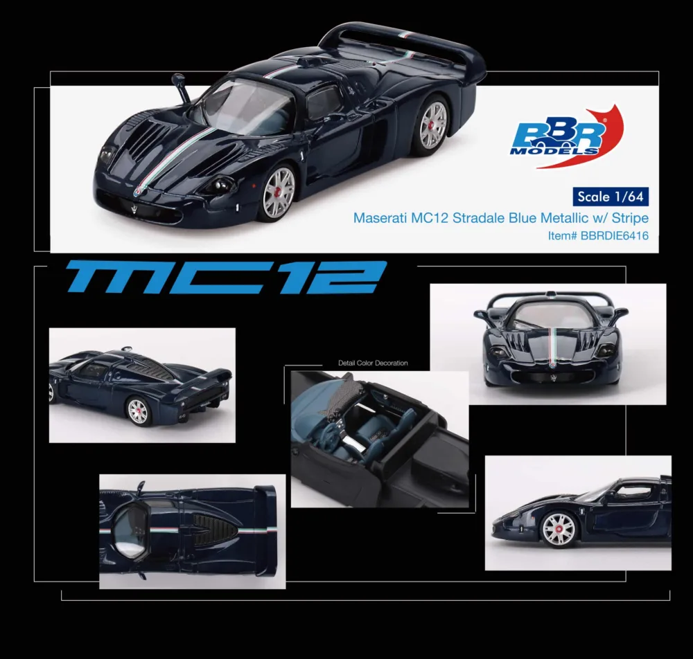 Mini Gt 1/64 BBR Maserati MC12 Stradale Blue Metallic w/ Stripe