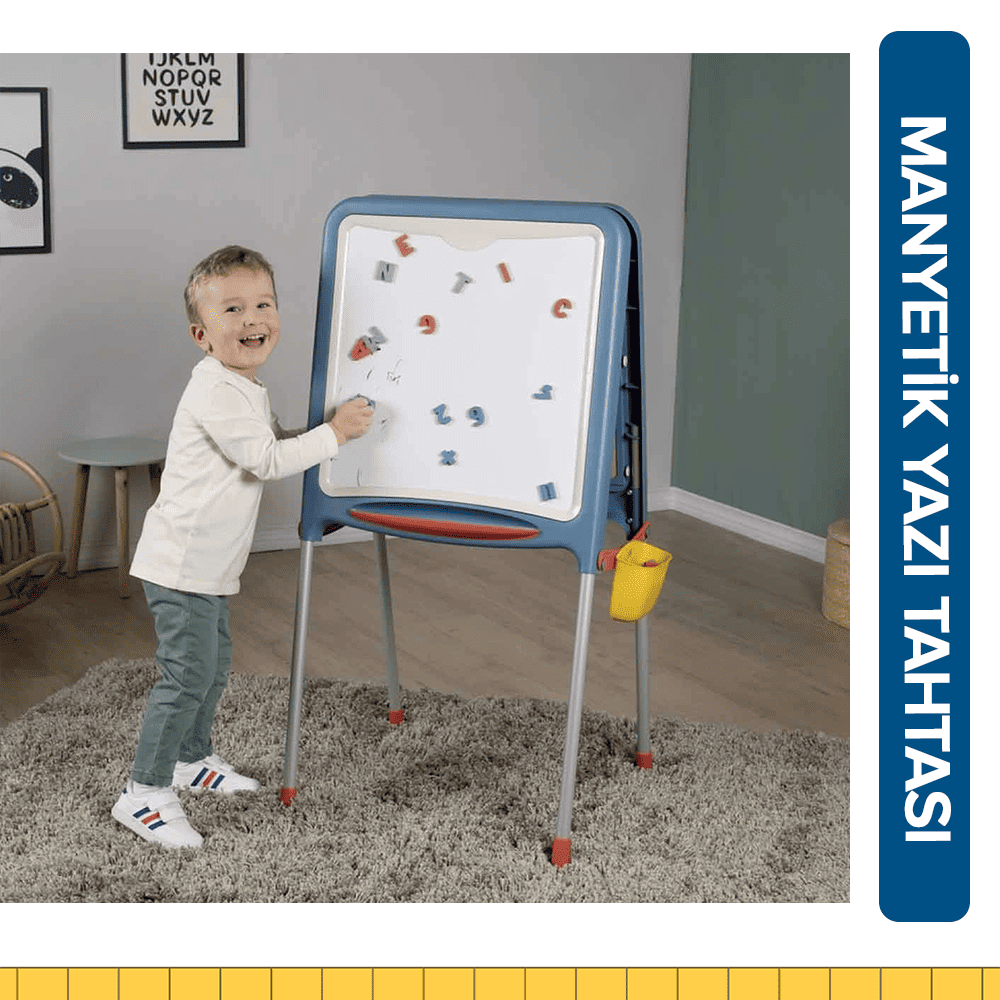 Eğlenceli ve Öğretici - Smoby Metal Ayaklı Çift Taraflı Manyetik Yazı Tahtası Seti