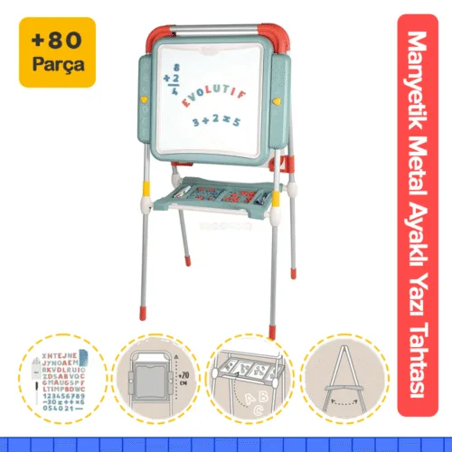 Eğlenceli ve Öğretici - Çift Taraflı Metal Ayaklı Smoby Manyetik Yazı Tahtası Seti